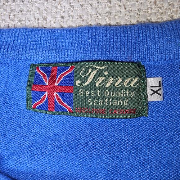 Vintage 100% Cashmere Blue Button Up Sweater by Tina Best Quality Scotland XL - Picture 8 of 11